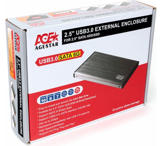 Внешний корпус AgeStar USB 3.0 2.5" SATAIII, алюминий, серебро, 3UB2O9-6G (SILVER) 3UB2O9-6G-SV