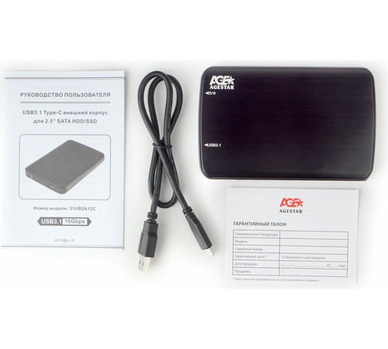 Внешний корпус AgeStar USB 3.1 2,5" SATA, алюминий, черный, 31UB2A12C-6G (BLACK)
