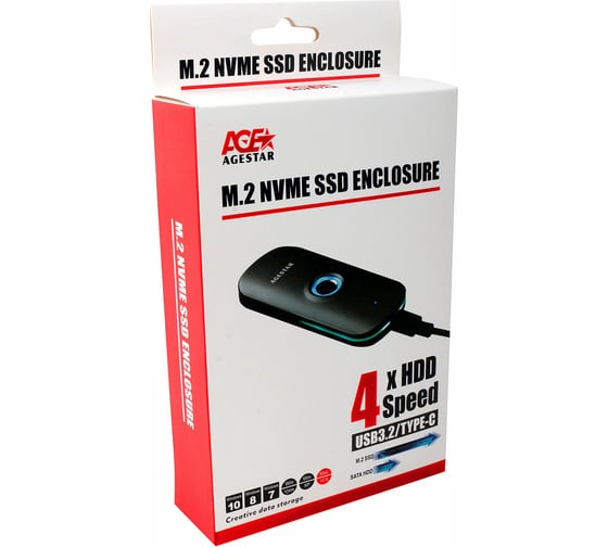 Внешний корпус AgeStar SSD M.2 NVME (M-Key) алюминий, серый (2280), 31UBNVFC-GRAY