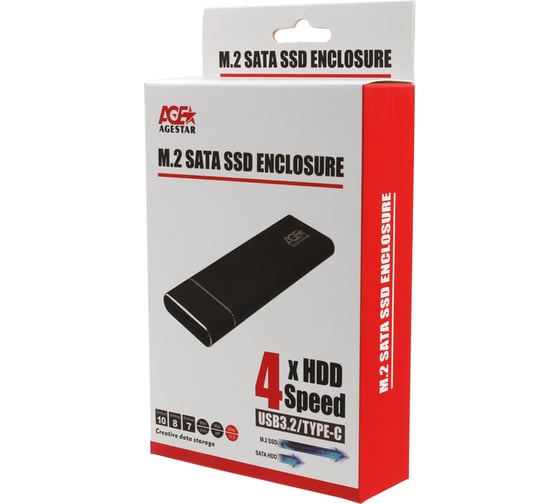 Внешний корпус AgeStar USB 3.2 Type-C M.2 NGFF (B-key), алюминий, чёрный, 3UBNF5C (BLACK)