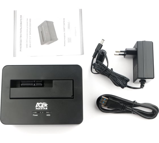 Докстанция AgeStar USB 3.0 2,5"/3,5" SATAIII, пластик+алюминий, черная, 3UBT7 (BLACK)
