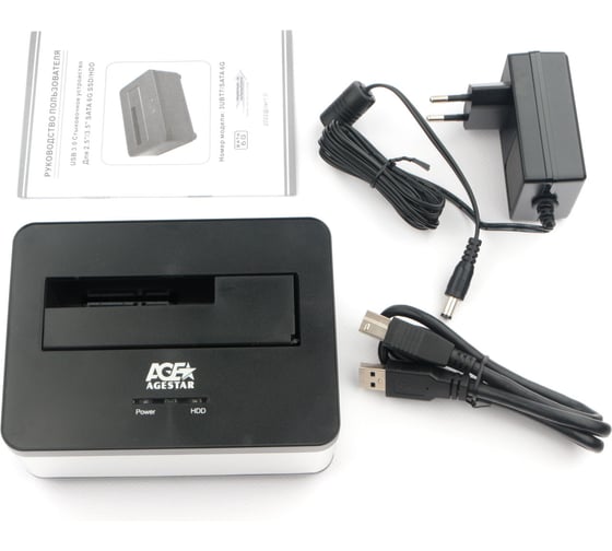 Докстанция AgeStar USB 3.0 2,5"/3,5" SATAIII, пластик+алюминий, серебристый, 3UBT7 (SILVER)