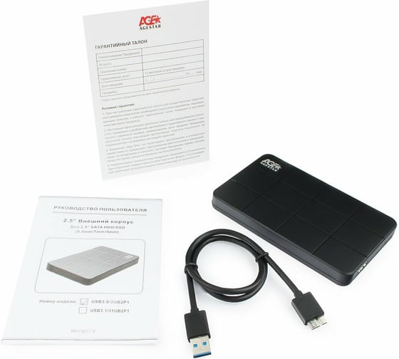 Внешний корпус AgeStar USB 3.0 2.5" SATAIII HDD/SSD, пластик, чёрный, 3UB2P1 (BLACK)