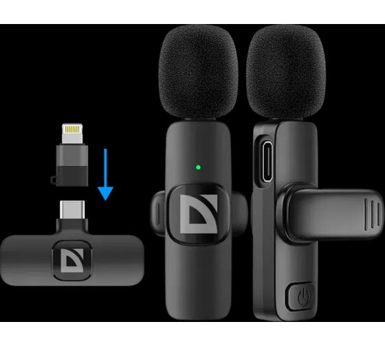 Петличный микрофон DEFENDER Talky-138 wrls, черный, 2шт, адаптер 64152
