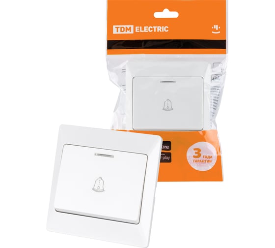 Кнопка для звонка TDM ELECTRIC с подсветкой белая Ильмень SQ1823-0008