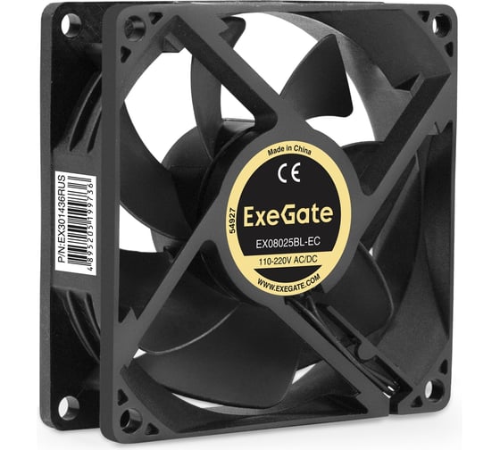 Вентилятор ExeGate EC EX08025BL-EC Electronically Commutated, 110-220V AC/110-220V DC, 80x80x25, 2-Ball двойной шарикоподшипник , провод 30 см, 2700RPM, 28dB 301436