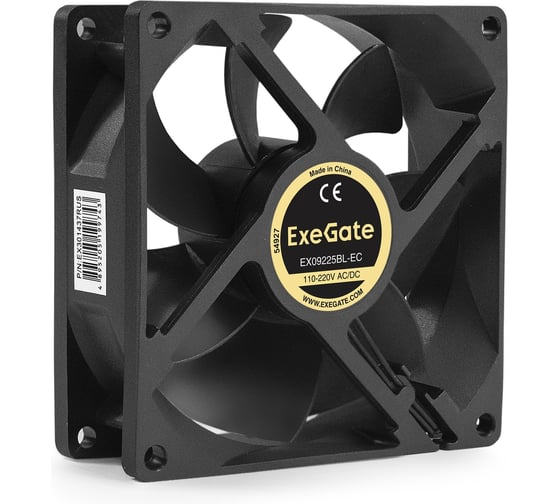 Вентилятор ExeGate EC EX09225BL-EC Electronically Commutated, 110-220V AC/110-220V DC, 92x92x25, 2-Ball двойной шарикоподшипник , провод 30 см, 2700RPM, 31dB 301437