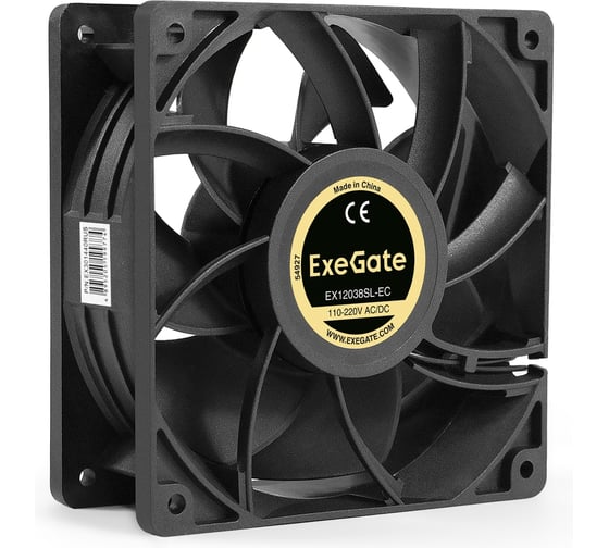 Вентилятор ExeGate EC EX12038SL-EC Electronically Commutated, 110-220V AC/110-220V DC, 120x120x38, Sleeve bearing подшипник скольжения , провод 30 см, 2600RP 301440