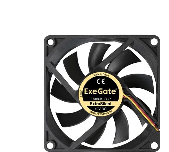 Вентилятор ExeGate ExtraSilent ES08015B3P 80x80x15 мм, 2-Ball двойной шарикоподшипник, 3pin 288923