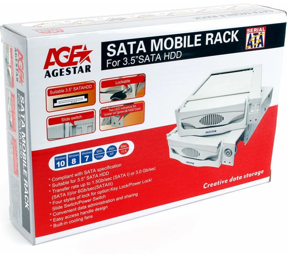 Mobile rack салазки AgeStar 3,5" SATA I/II/III, пластик, черный, SR3P-SW-2F (BLACK)
