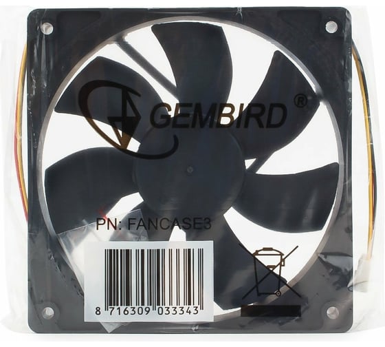 Вентилятор Gembird 120x120x25, втулка, 3 pin, провод 30 см, FANCASE3