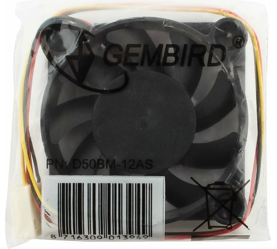Вентилятор Gembird 50x50x10, подшипник, 3 pin, провод 25 см, D50BM-12AS