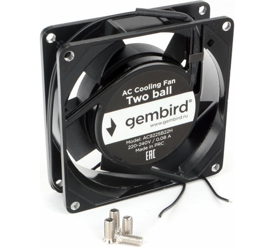 Вентилятор Gembird 92x92x25, AC, 220, подшипник, 2 pin, провод 30 см, AC9225B22H