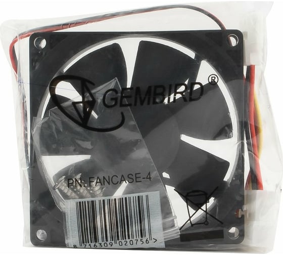 Вентилятор, 80x80x25, втулка, Molex F+Molex M, провод 30 см, Gembird FANCASE-4