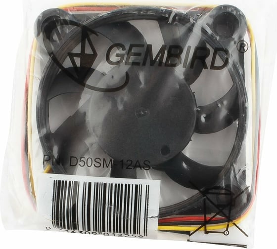 Вентилятор Gembird 50x50x10 втулка 3 pin провод 25 см D50SM-12AS