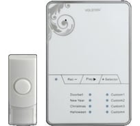 Беспроводной звонок, белый, 4 мелодии +4 запись, прием.блок 4.5В, 3хАА, рег.громкости Volsten DB-849AW 11816