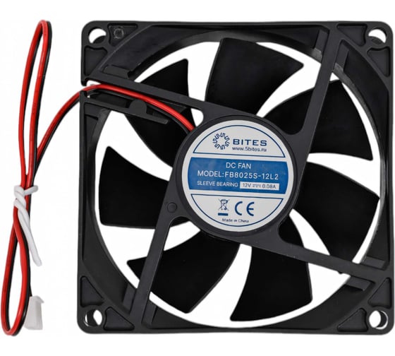 Вентилятор 5bites 80x80x25мм, подшипник скольжения, 2000rpm, 23 дБ, 2pin FB8025S-12L2