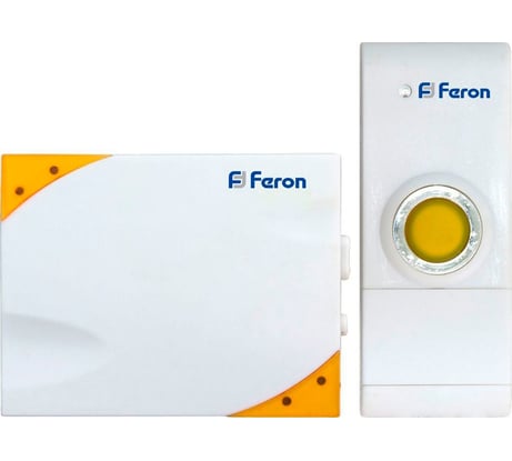 Беспроводной дверной звонок FERON Е-369 электрический, 35 мелодий, белый/желтый, с питанием от батареек 23676