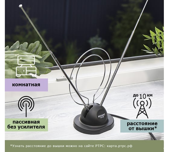 Антенна на подставке с кольцом REXANT VHF UHF 47-860 MHz К RX-100 34-0100