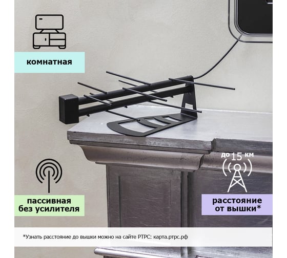 Комнатная пассивная антенна для цифрового телевидения REXANT DVB-T2 RX-265 34-0265