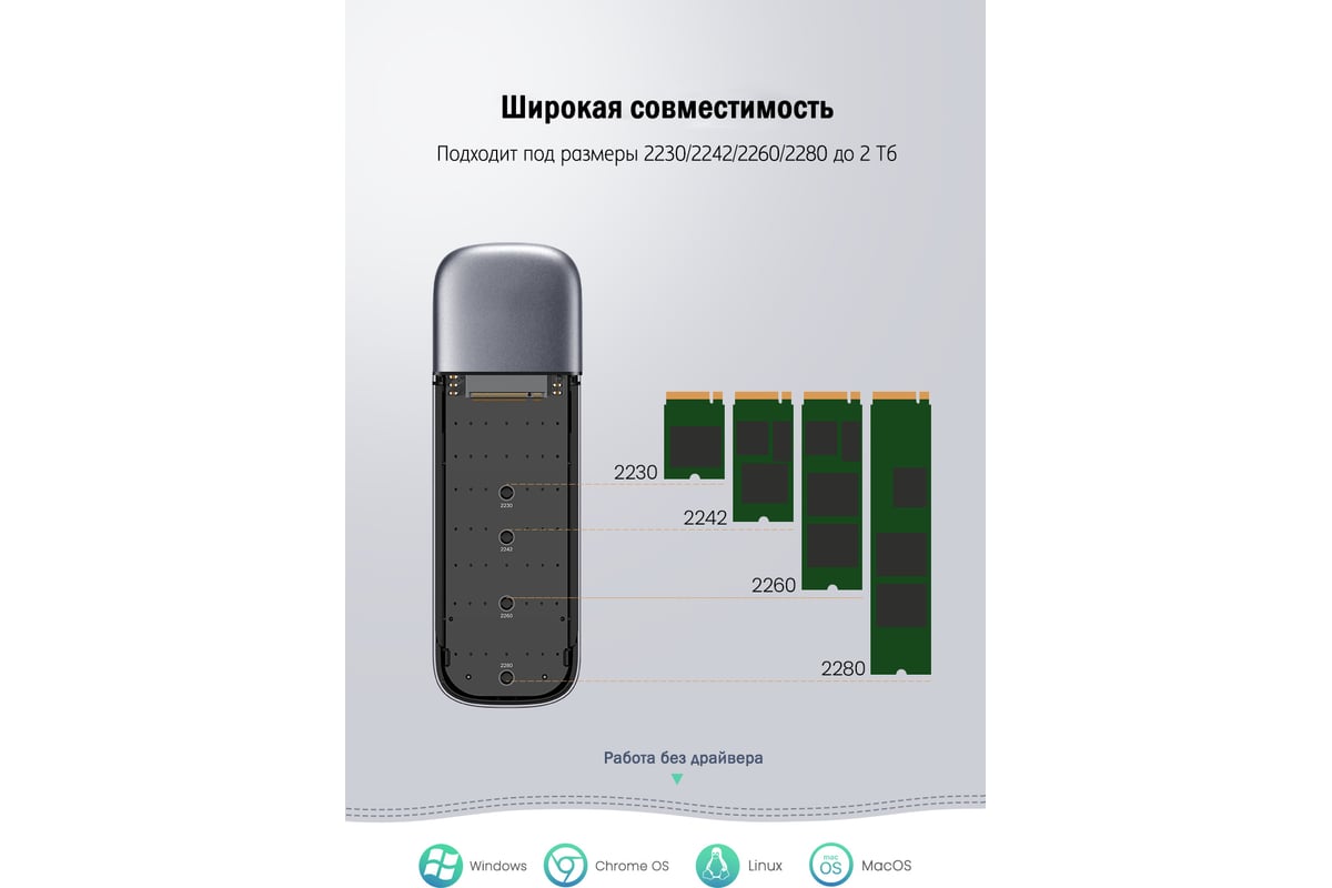 Внешний корпус Ugreen для SSD M.2, 10 гбит/с, USB C 60354