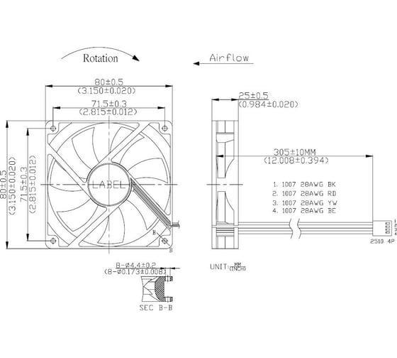 Вентилятор охлаждения EVERCOOL осевой, 80x80x25 12b pwm EC8025H12BP 2015932588