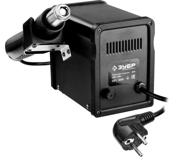 Термовоздушная цифровая паяльная станция ЗУБР 100-500C, шаг 1C, 120л/мин, 650Вт, 3 насадки 55350
