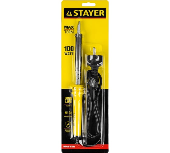 Паяльник Stayer MASTER с пластмассовой рукояткой и долговечным жалом 100 Вт клин 55305-100