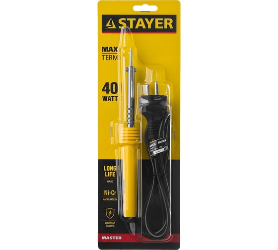 Паяльник Stayer MASTER с пластмассовой рукояткой и долговечным жалом 40 Вт конус 55305-40