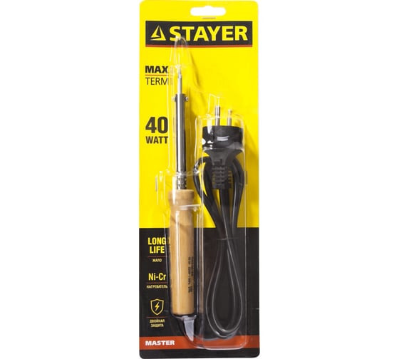 Паяльник Stayer с деревянной рукояткой MASTER MAXTerm 40 Вт конус 55310-40