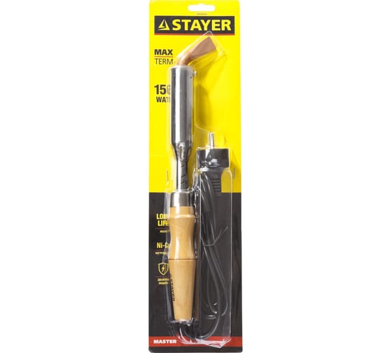 Паяльник Stayer с деревянной рукояткой и долговечным жалом MASTER MAXTerm 150 Вт клин 55311-150