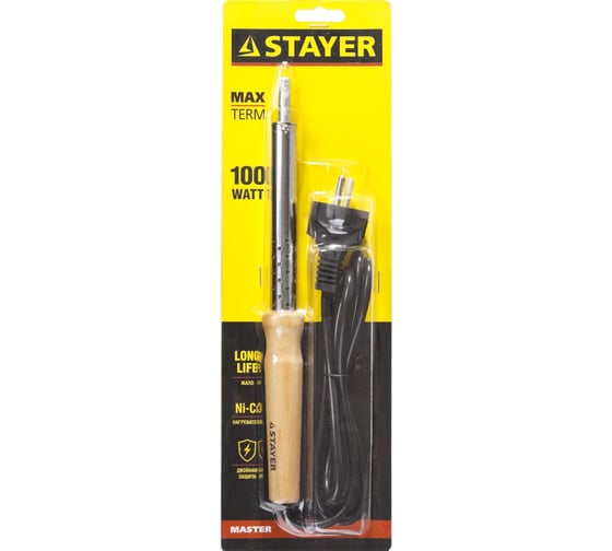 Паяльник Stayer с деревянной рукояткой и долговечным жалом MASTER MAXTerm 100 Вт клин 55310-100