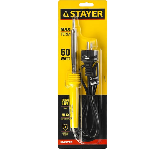 Паяльник Stayer с пластмассовой рукояткой и долговечным жалом  MASTER MAXTerm 60Вт клин 55305-60