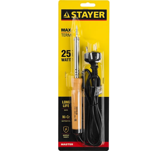 Паяльник Stayer MAXTerm с деревянной рукояткой жало-конус 25 Вт 55310-25