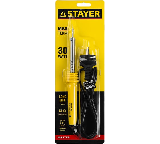 Паяльник Stayer MAXTerm с пластмассовой рукояткой жало-конус 30Вт 55305-30