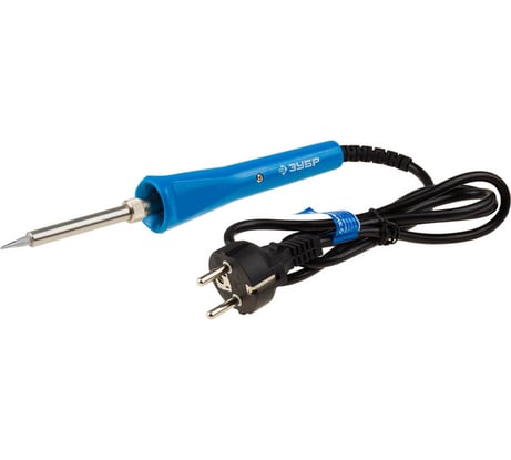 Паяльник Зубр Эксперт Комета со светодиодным фонариком пластмассовой рукояткой жало Супер ДCC форма конус 40 Вт 55403