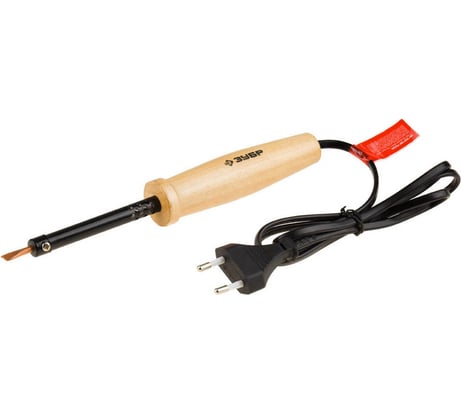 Электропаяльник Зубр Мастер с деревянной рукояткой и долговечным жалом форма клин 25 Вт 55405-25_z01