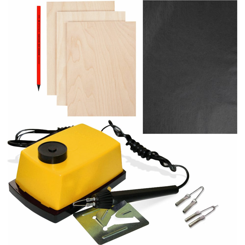 Прибор для выжигания по дереву BRAUBERG Узор-1 + 3 дощечки, копирка ...