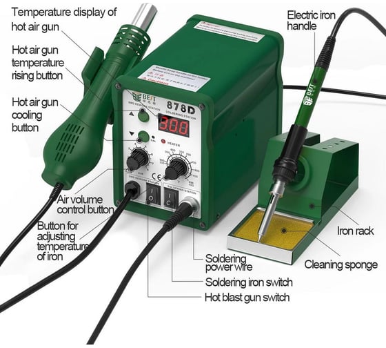 Паяльная станция BestTool BST-878D 2в1, LED-дисплей, 100-450С, 700Вт 145794