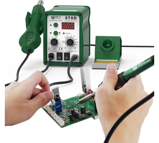 Паяльная станция BestTool BST-878D 2в1, LED-дисплей, 100-450С, 700Вт 145794