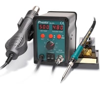 Паяльная станция цифровая двухканальная Pro'sKit SS-979B (паяльник 60Вт, фен 120л/мин, LED-индикация, антистатическая защита) С00040315