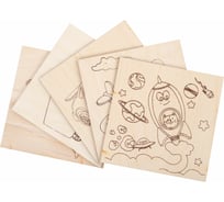 Заготовки деревянные для выжигания BRAUBERG Транспорт, 5 шт., 10 рисунков, 15x15см, HOBBY, 665305