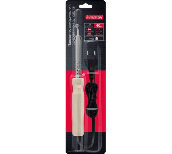 Паяльник электрический Smartbuy, 40 Вт, с дерев. рукояткой, длина шнура 1.1 м, Tools SBT-SI-02