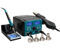 Паяльная станция цифровая двухканальная Pro'sKit SS-982B паяльник 70Вт, фен 120л/мин, LED-индикация, антистатическая защита C00040356