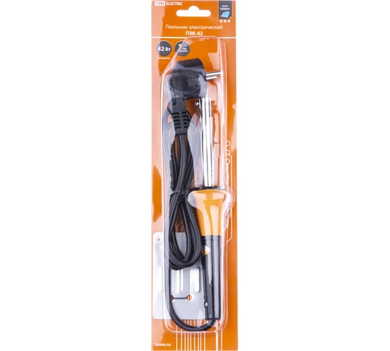 Паяльник TDM ELECTRIC ПЭК-42, 42 Вт, 230В, керам. ТЭН, прорезин. ручка, Алмаз SQ1025-0701