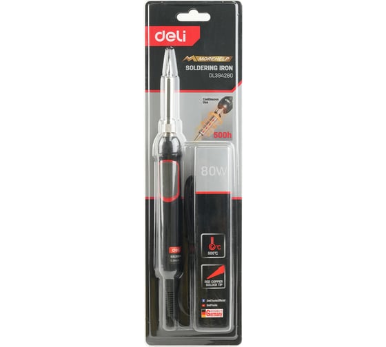 Паяльник профессиональный DELI 80Вт DL394280 (500 град, керамический нагреватель) 220445