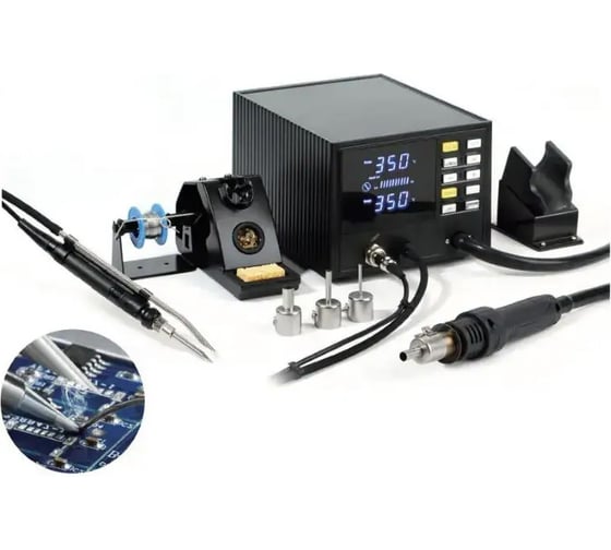 Паяльная станция цифровая двухканальная термовоздушная Zhongdi ZD-8966 с дымоуловителем (паяльник 70Вт, фен 24л/мин, 4 насадки, LED-индикация, антистатическая защита) 89-6602 Z 00-00017223