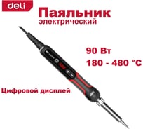Паяльник профессиональный DELI 90Вт с цифровой регулировкой температуры 180-480 град DL394490 (автоотключение, керамический нагреватель) 220447