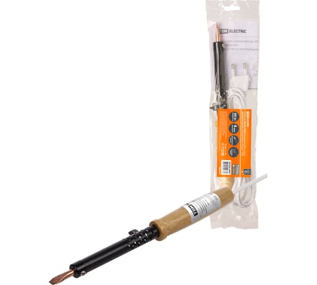 Паяльник электрический с деревянной ручкой ПД-80 TDM ELECTRIC, ЭПСН, мощность 80 Вт, 230 В, плоское жало, серия "Гранит" SQ1025-0404