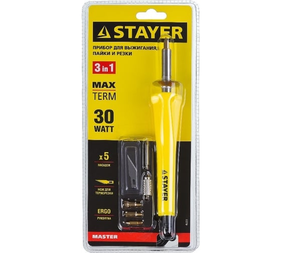Прибор для выжигания, пайки, резки STAYER "MASTER" MAXTerm с набором насадок, 6 шт 45221